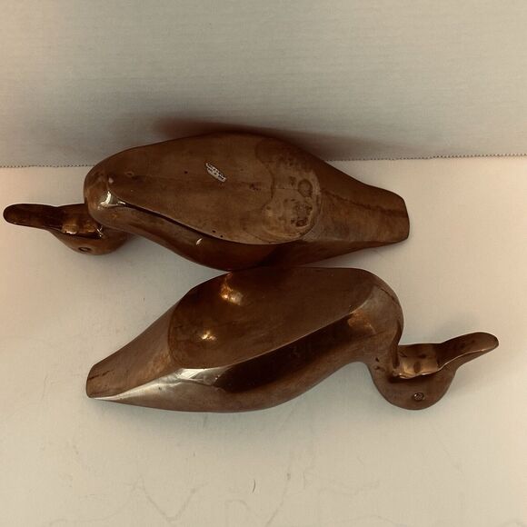 VTG Solid Brass Duck Decoy Pair 9" x 4" Figurine Bookend Paperweight Bird - Picture 8 of 16
